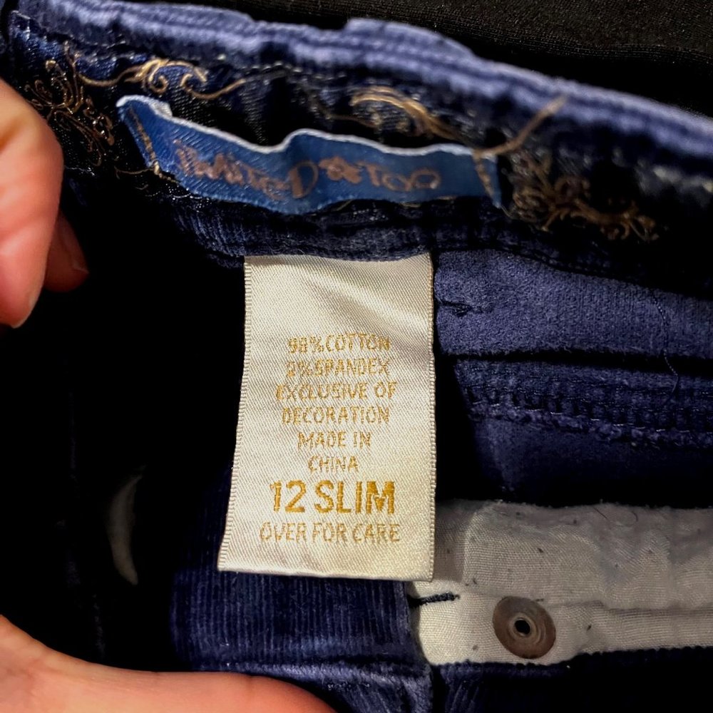 Y2K Limited Too Girls 12 Slim Dark Blue Corduroy Embroidered Fall Winter Jeans - Picture 6 of 10